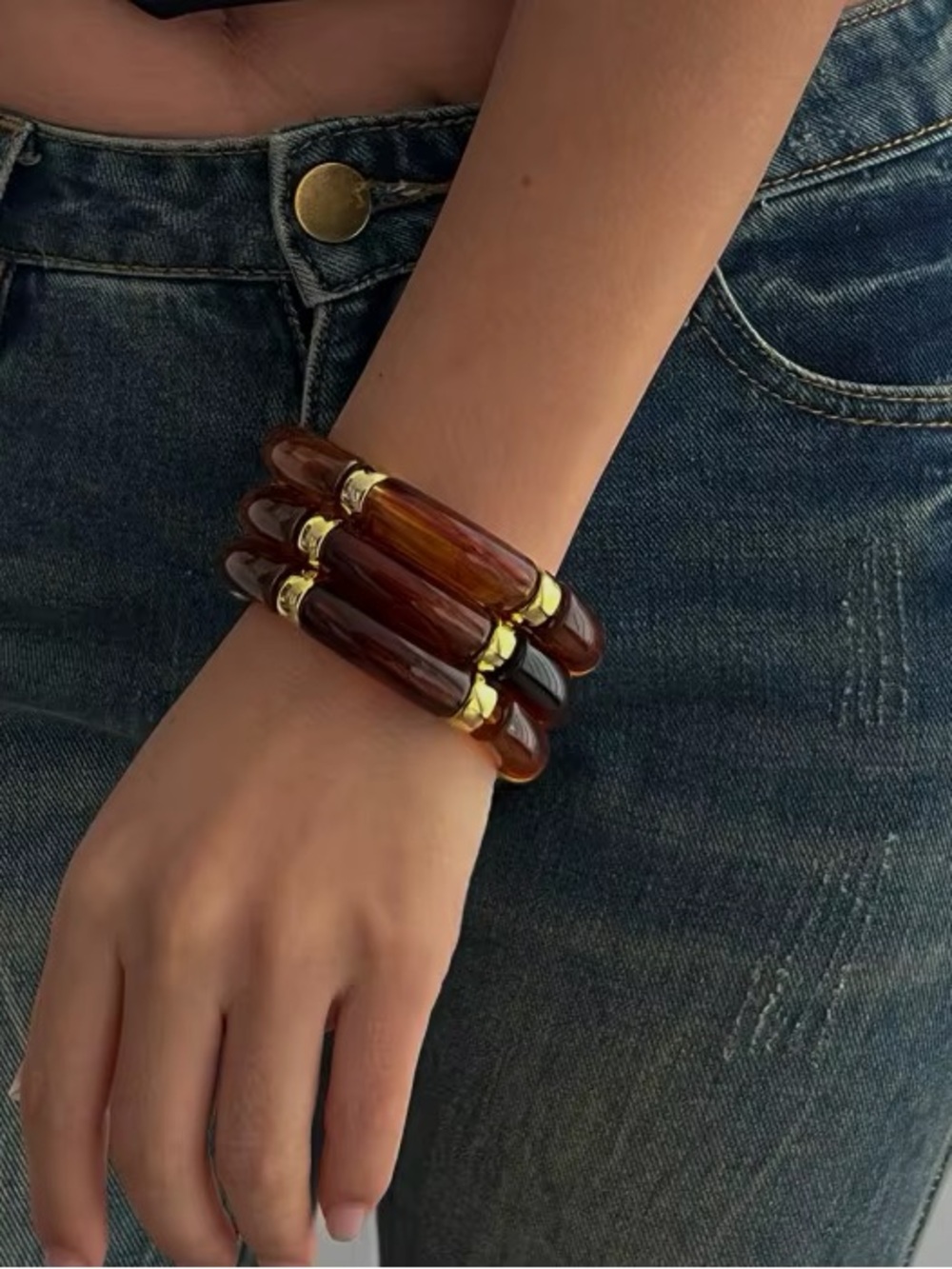 NATASHA Set of 3 Acrylic Beads Stretchy Bangles Bracelet’s
